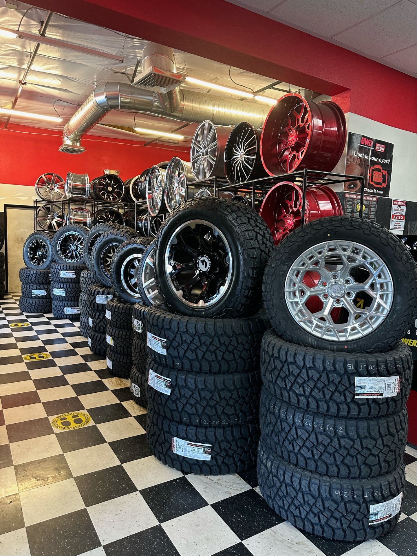 custom wheels on display in store